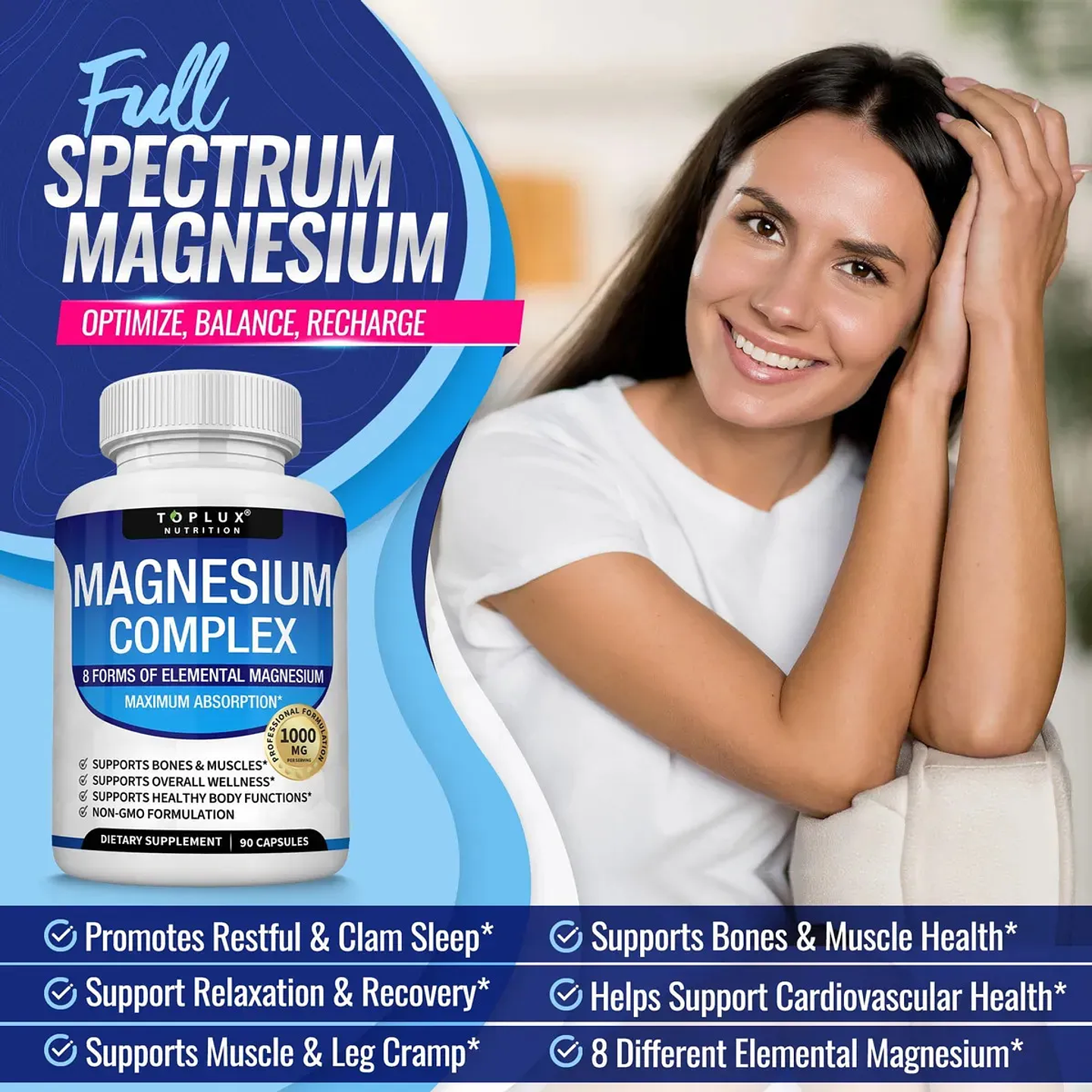 Toplux Magnesium Complex 8 Suplemento Magnesio Vegano 90 Cápsulas 2