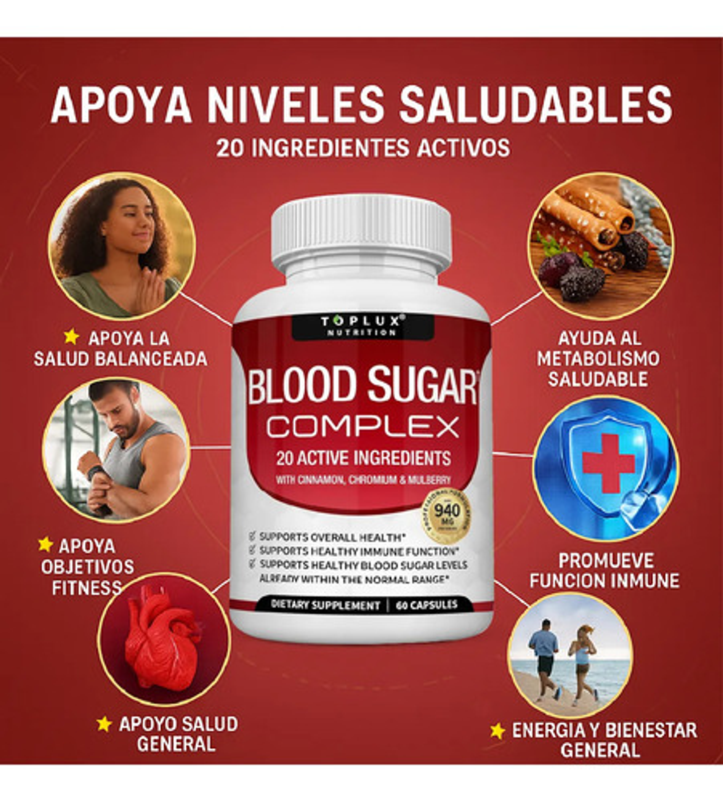Suplemento De Azúcar En Sangre Blood Sugar Complex Toplux 60 Capsulas Sabor Sin Sabor 2