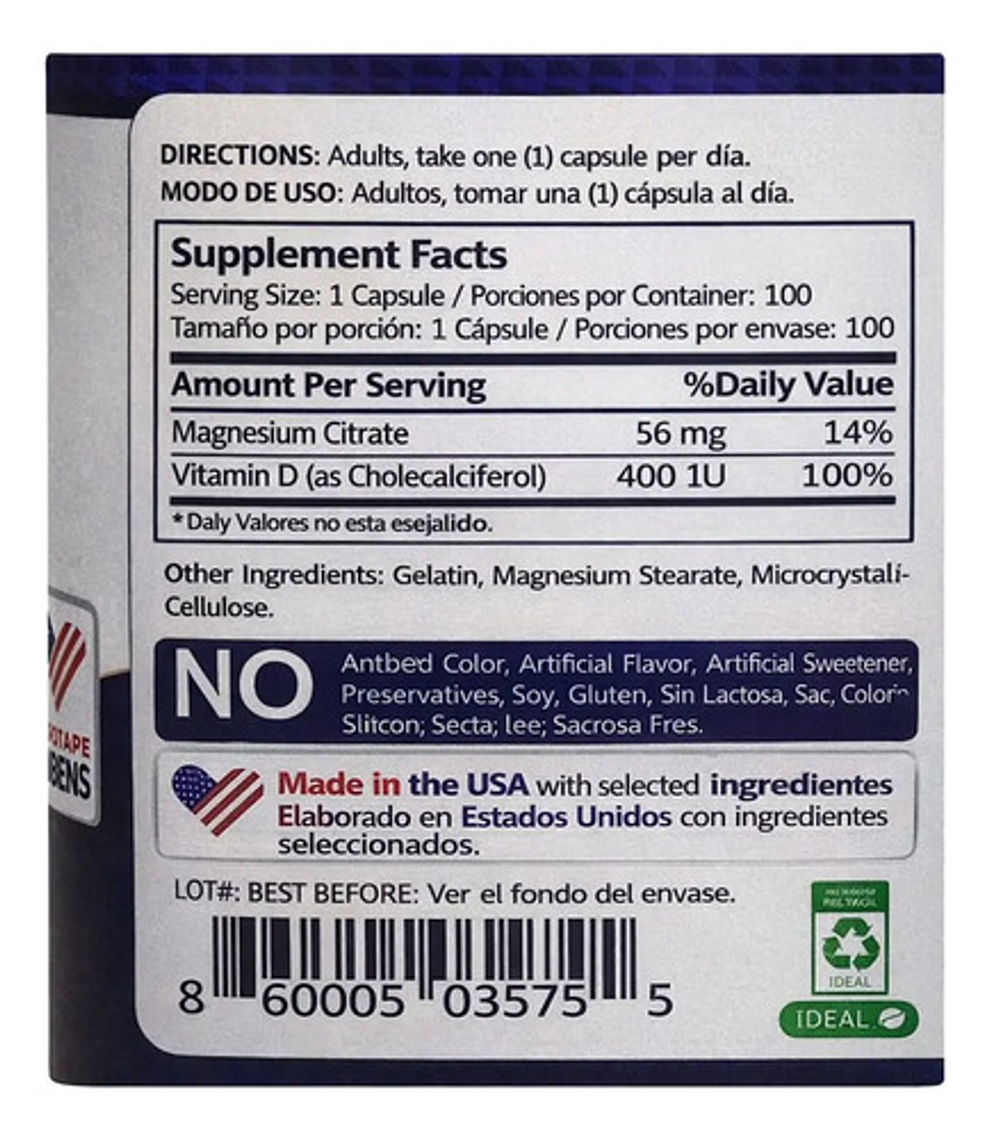 Citrato De Magnesio 500mg Con Vitamina D Mountain Valley 100 2