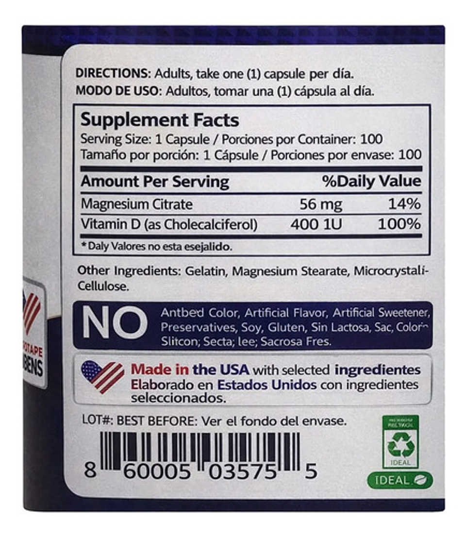 Citrato De Magnesio 500mg Con Vitamina D Mountain Valley 100 2