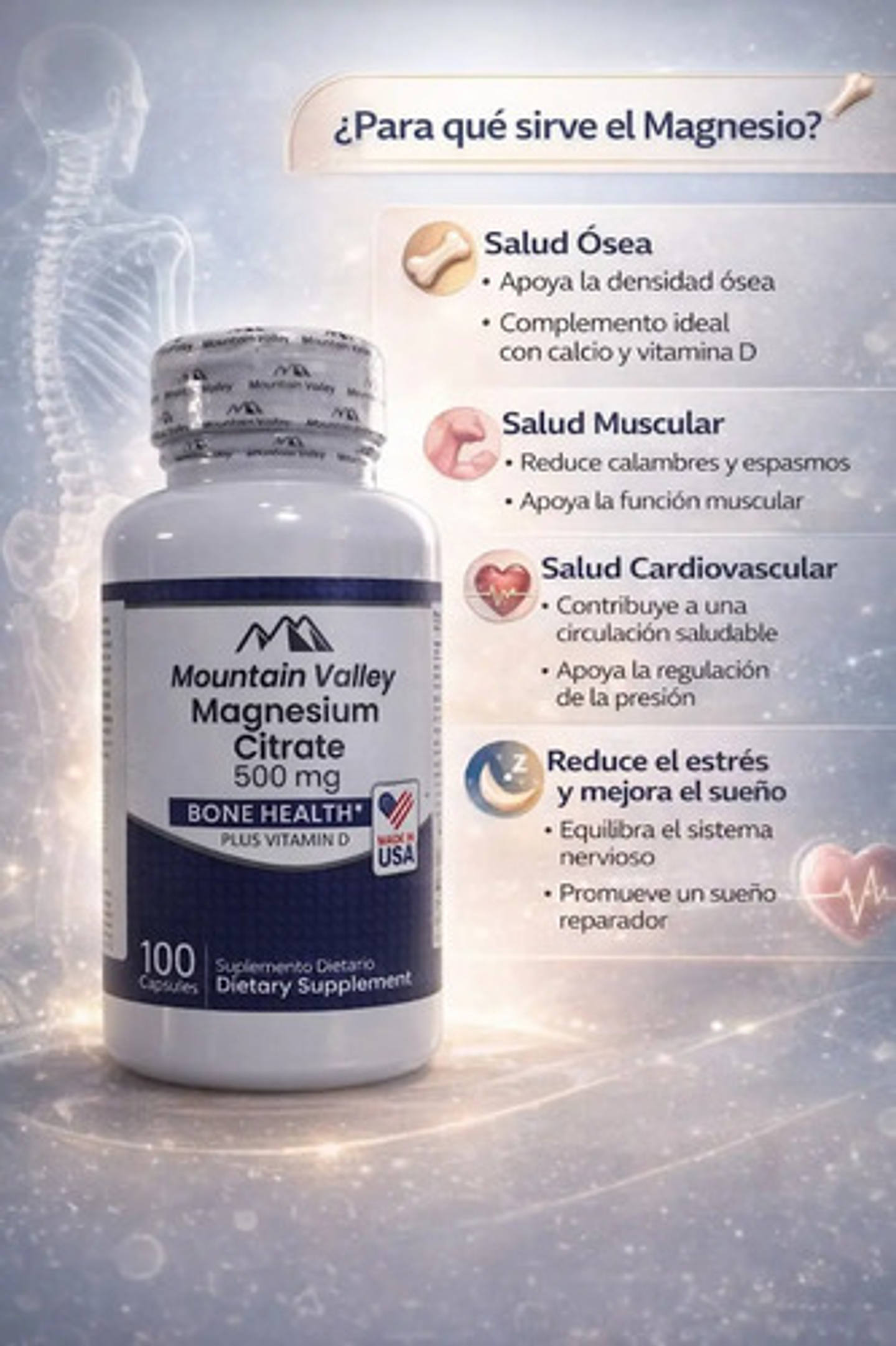 Citrato De Magnesio 500mg Con Vitamina D Mountain Valley 100 3