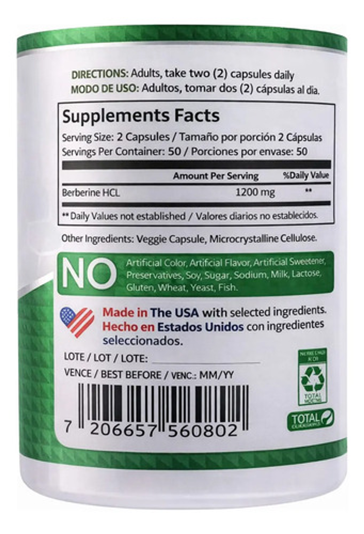 Berberina 1200 Mg Mountain Valley 100 Cápsulas 3