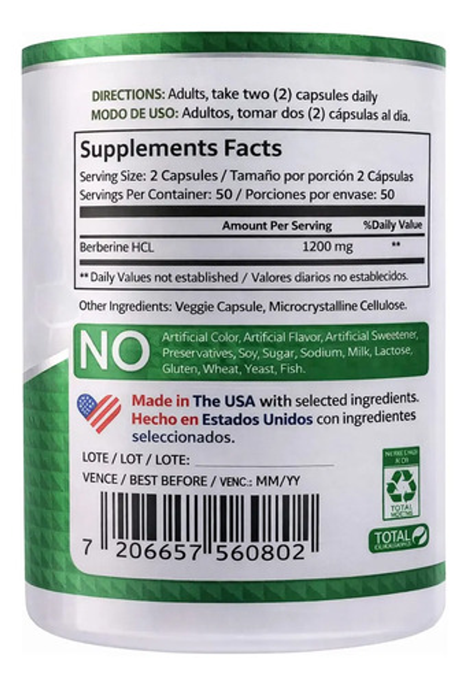 Berberina 1200 Mg Mountain Valley 100 Cápsulas 3