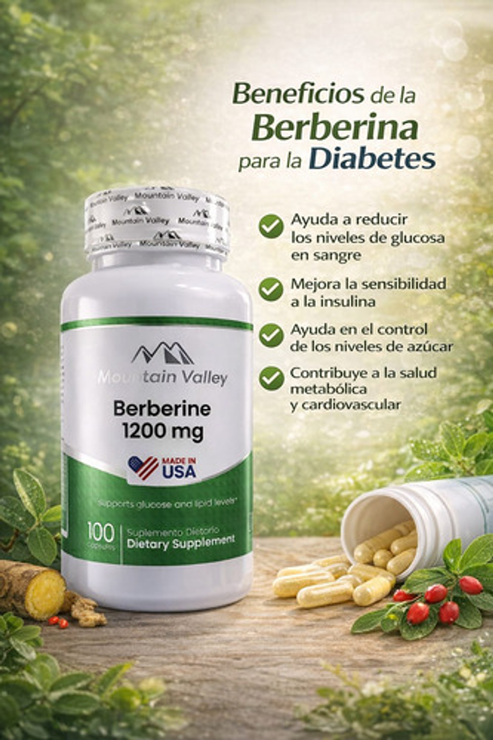 Berberina 1200 Mg Mountain Valley 100 Cápsulas 4