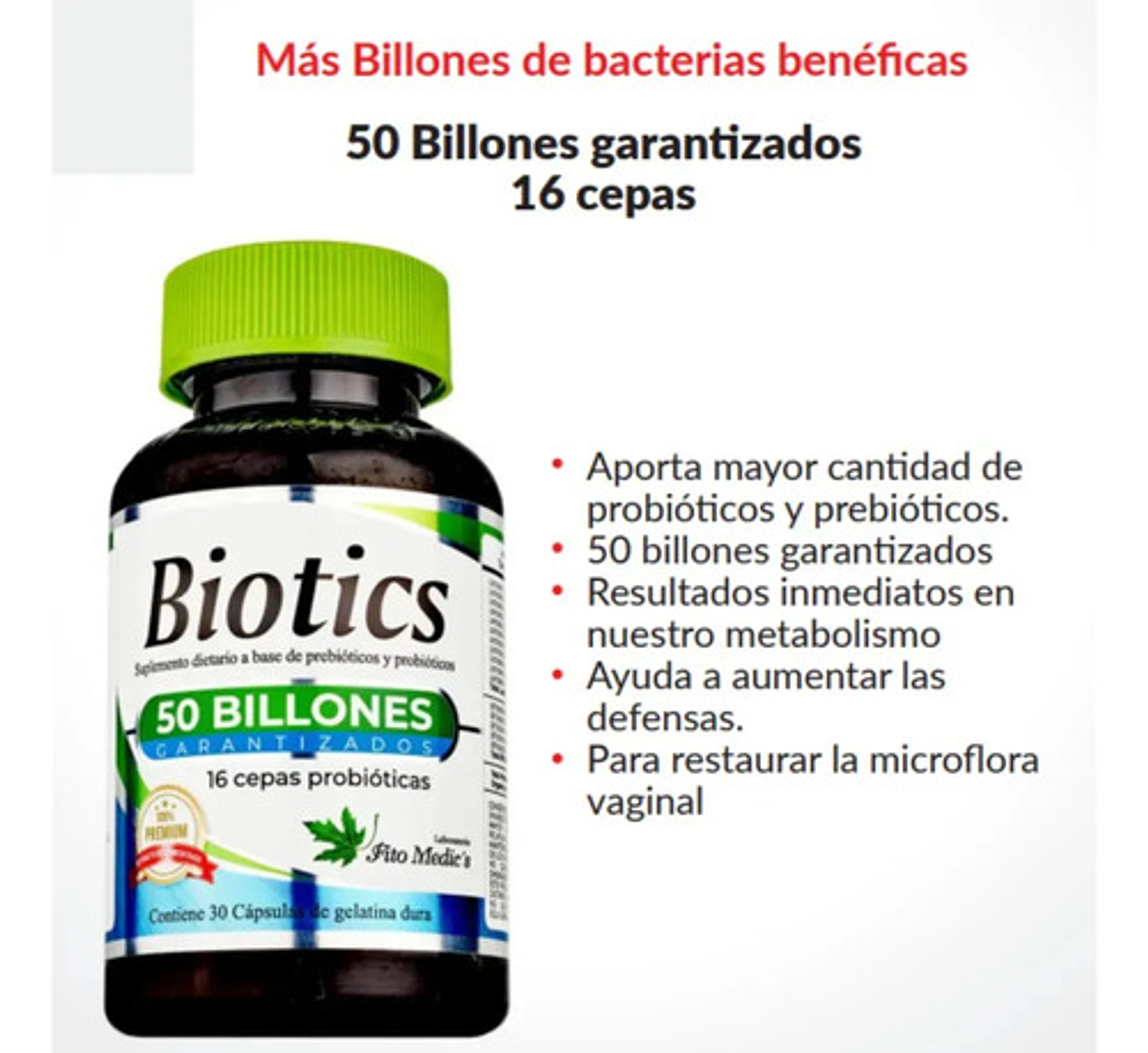 Suplemento En Cápsula Fito Medics Premium Probióticos/prebióticos De 30 Un Sin Sabor 3