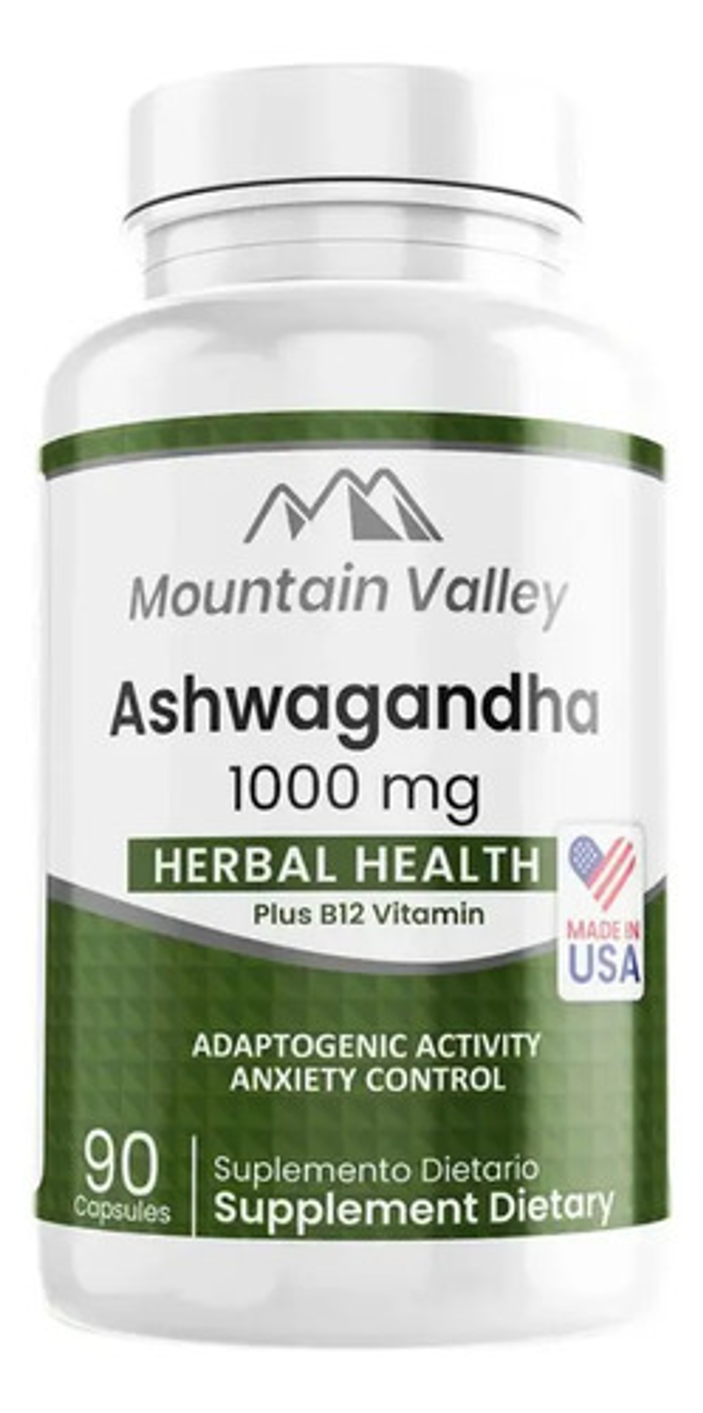Ashwgandha 1000 Mg X90 Herbal Health + B12 Mountain Valley 1