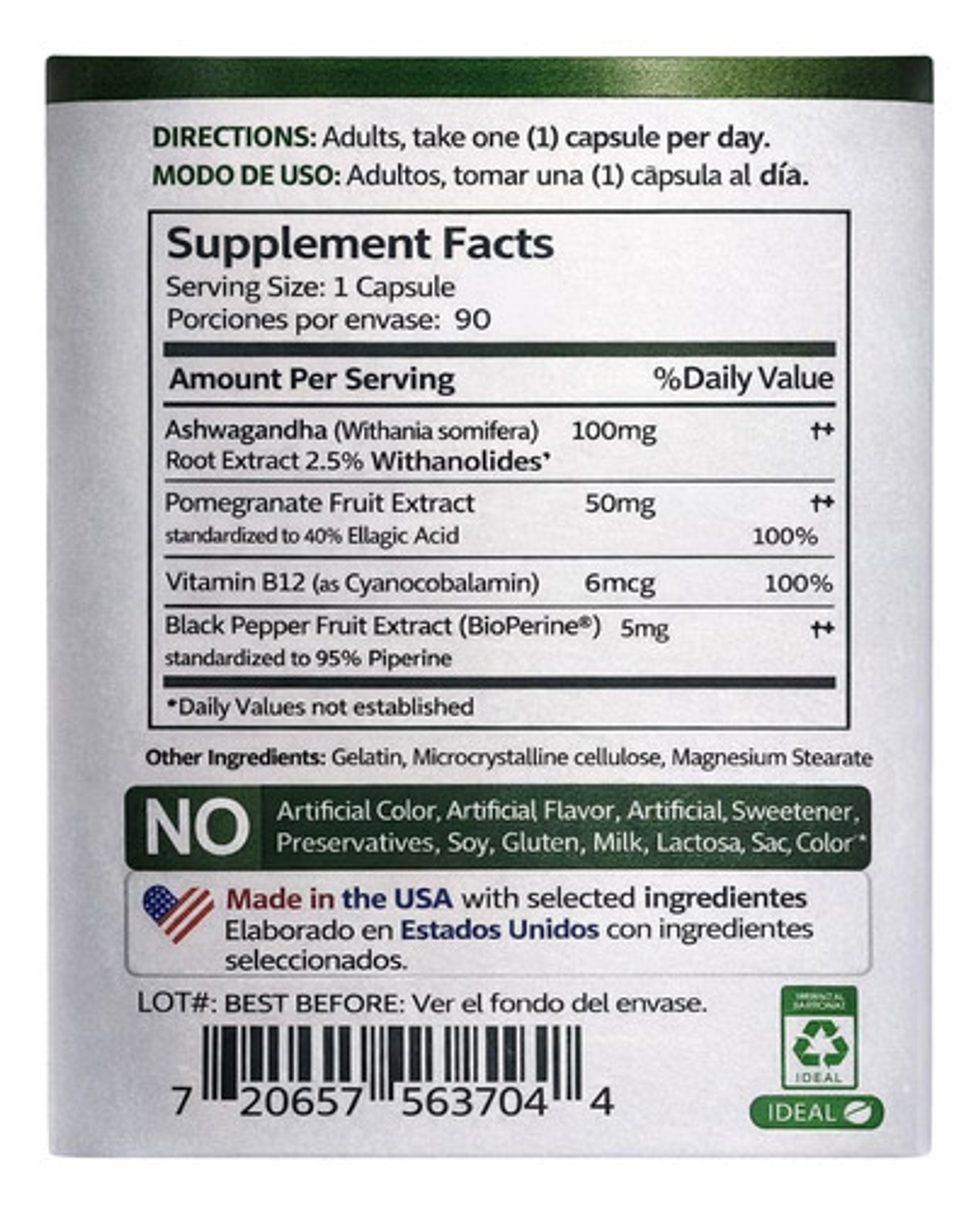 Ashwgandha 1000 Mg X90 Herbal Health + B12 Mountain Valley 2