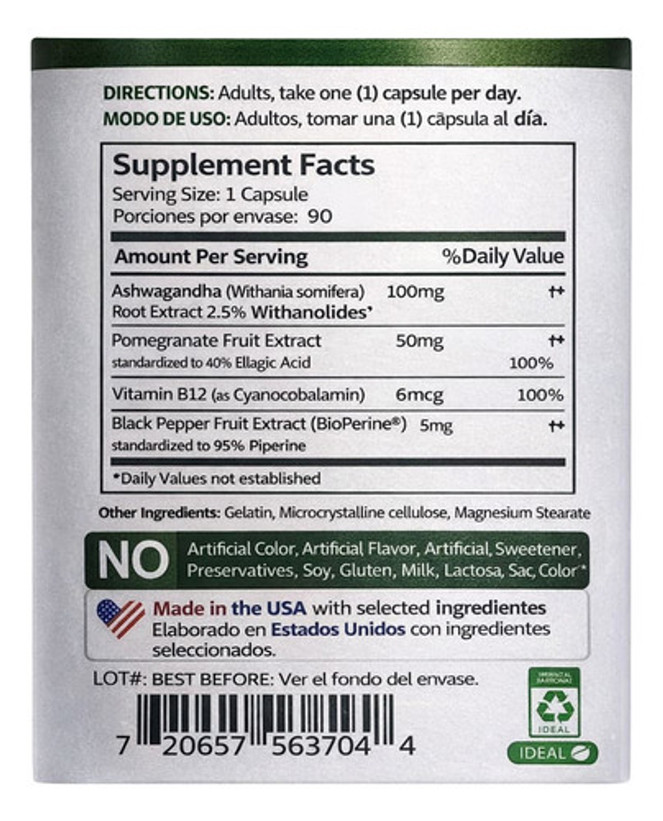 Ashwgandha 1000 Mg X90 Herbal Health + B12 Mountain Valley 2