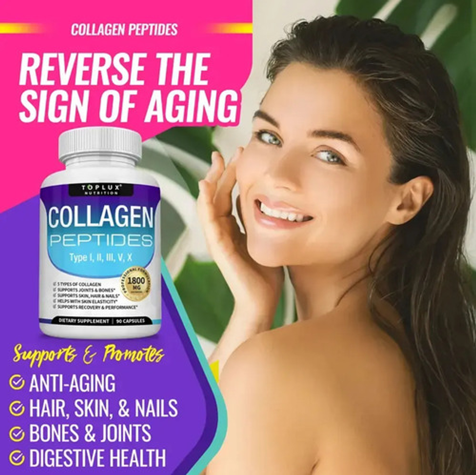 Toplux Collagen Peptides 5 Types Complex 1800mg Health Beaut Sabor Sin Sabor 3