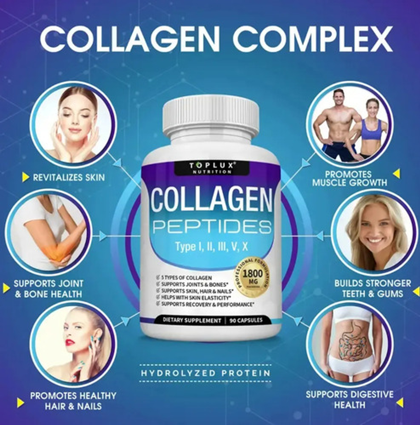 Toplux Collagen Peptides 5 Types Complex 1800mg Health Beaut Sabor Sin Sabor 4