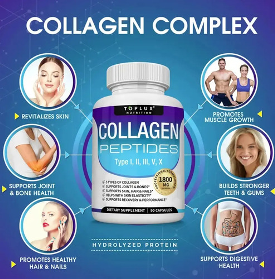 Toplux Collagen Peptides 5 Types Complex 1800mg Health Beaut Sabor Sin Sabor 4