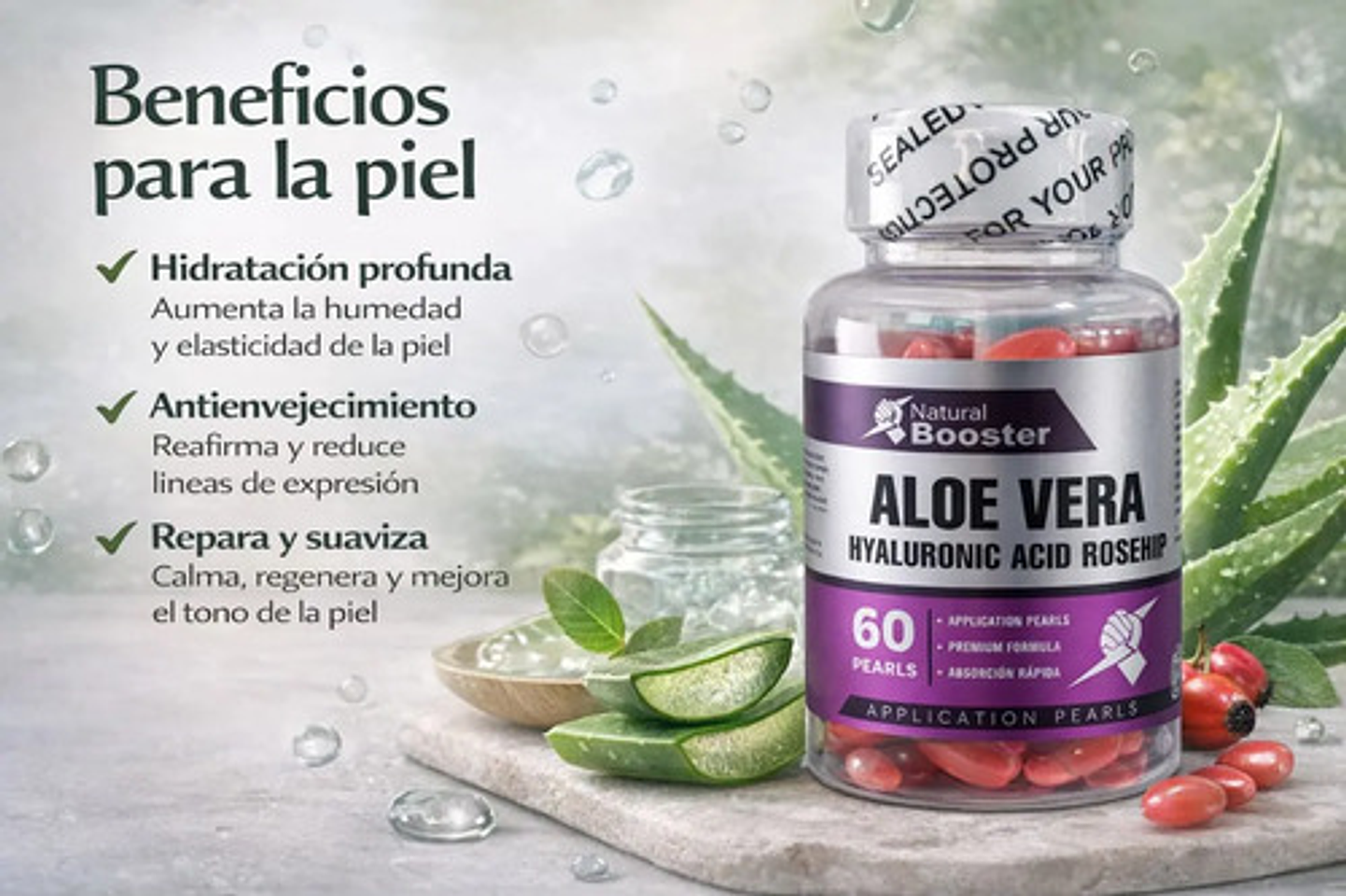Perlas Faciales Aloe Vera Ácido Hialurónico Rosa Mosqueta 3