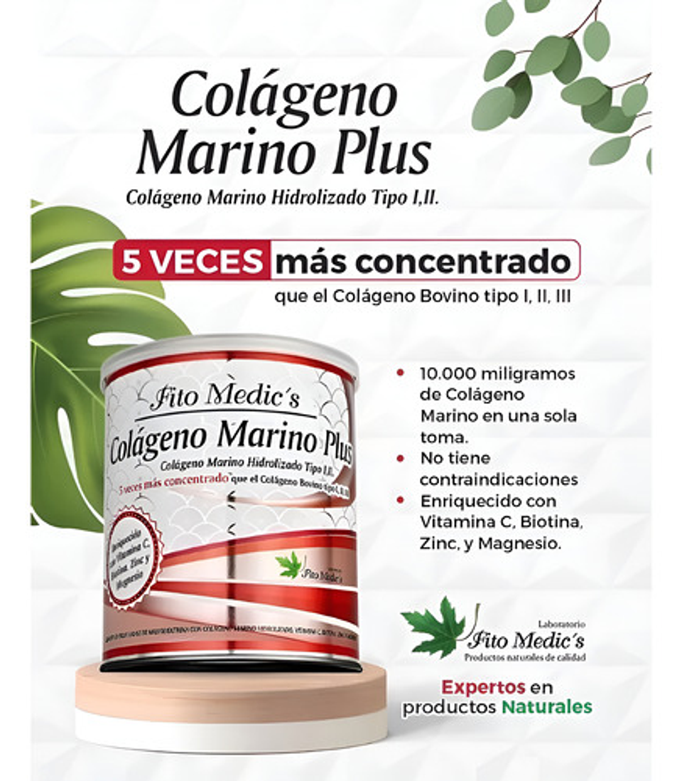 Colágeno Marino Plus Hidrolizado En Polvo 10.000mg Sabor Natural 400g 2