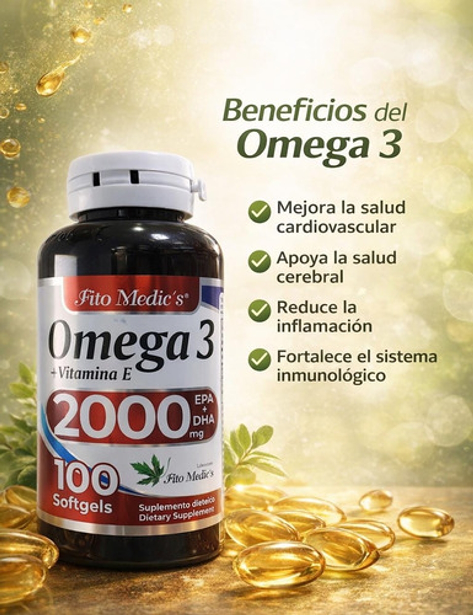 Omega 3 2000mg X100 Perlas Epa+dha Capsulas Fitomedics Sin Sabor 2