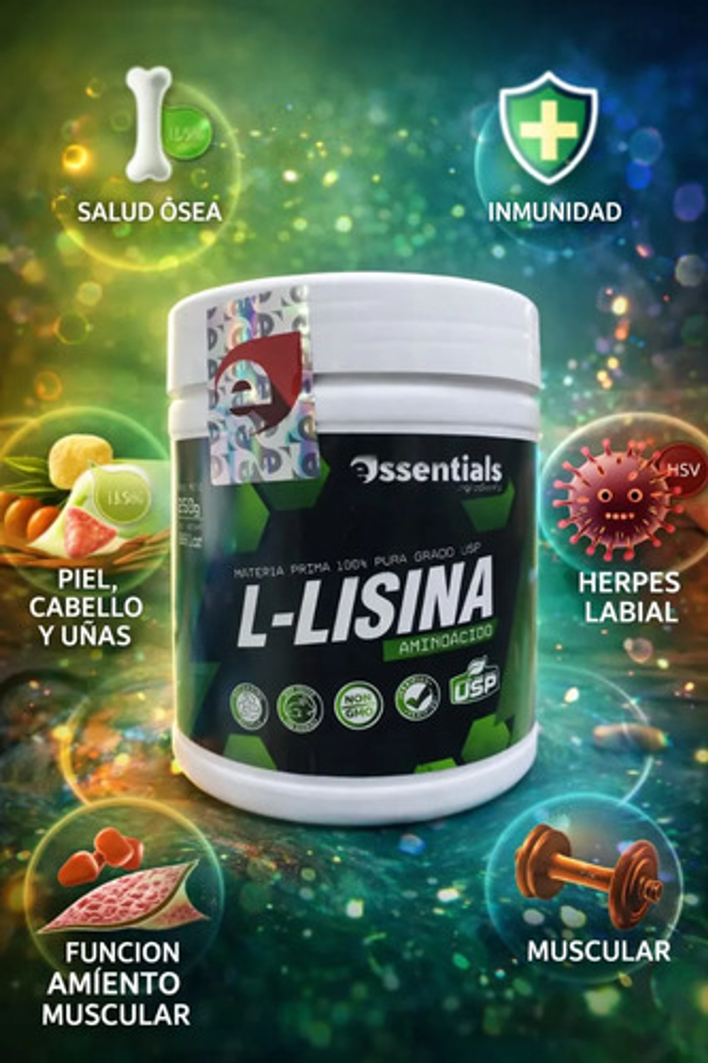 Suplemento L-lisina Essentials Usp 250g Aminoácido Para Salu 5
