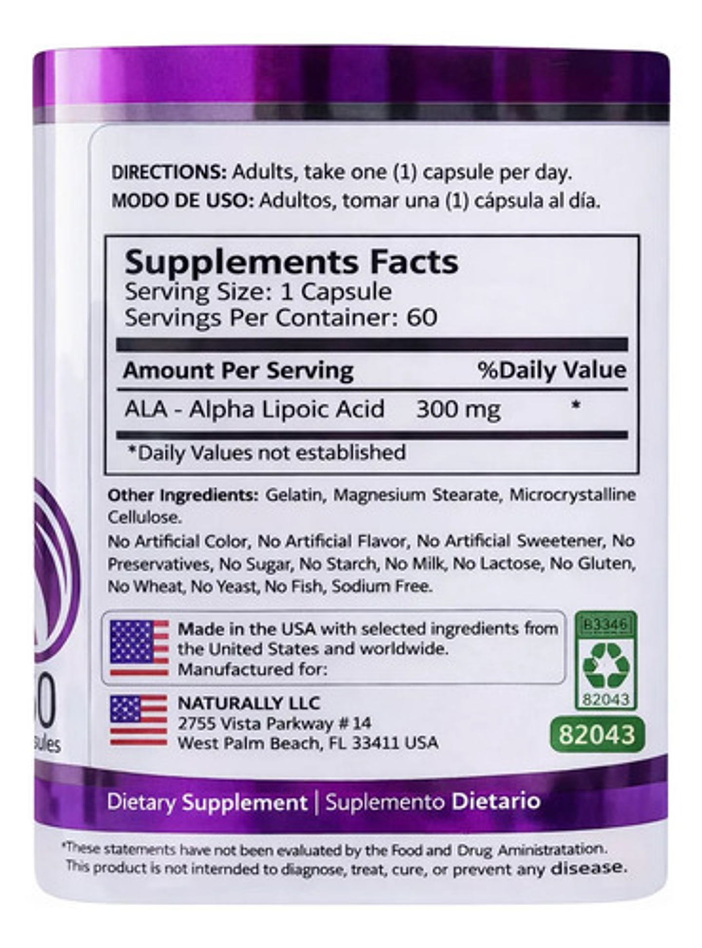 Alpha Lipoic X300 Mg X60 Cap Naturrally 3