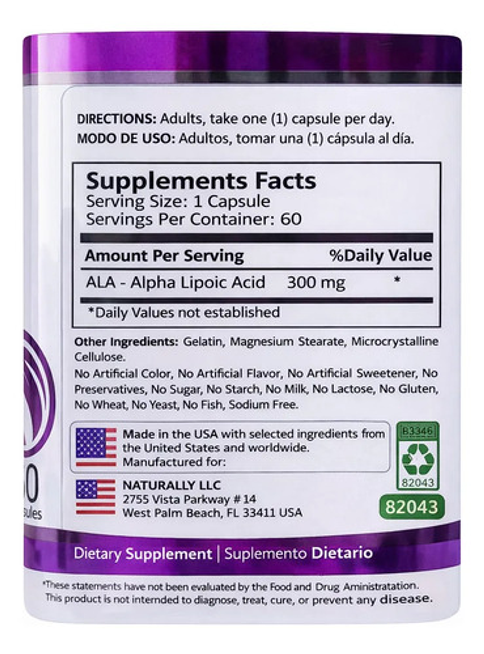 Alpha Lipoic X300 Mg X60 Cap Naturrally 3