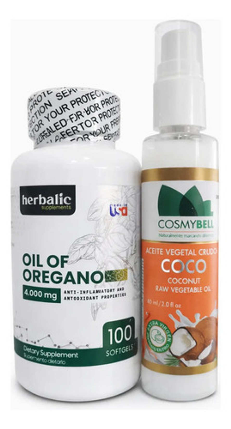 Pack De Aceite De Coco X60ml+ Oil Oregano 4.000 X100 Herbal 1