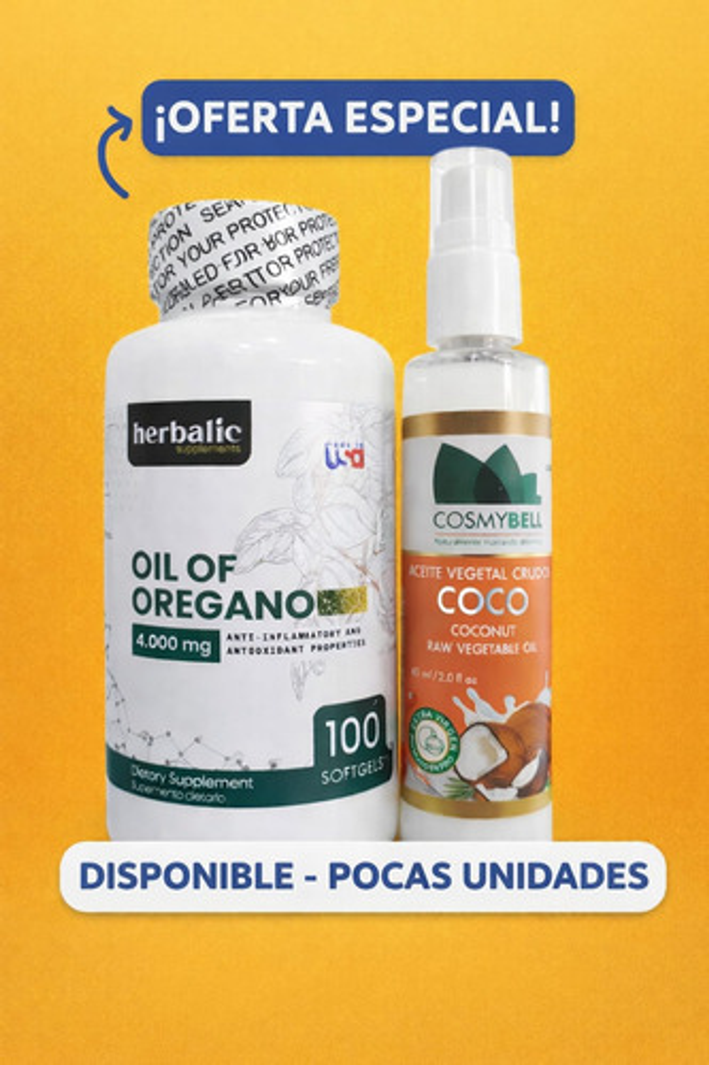 Pack De Aceite De Coco X60ml+ Oil Oregano 4.000 X100 Herbal 3