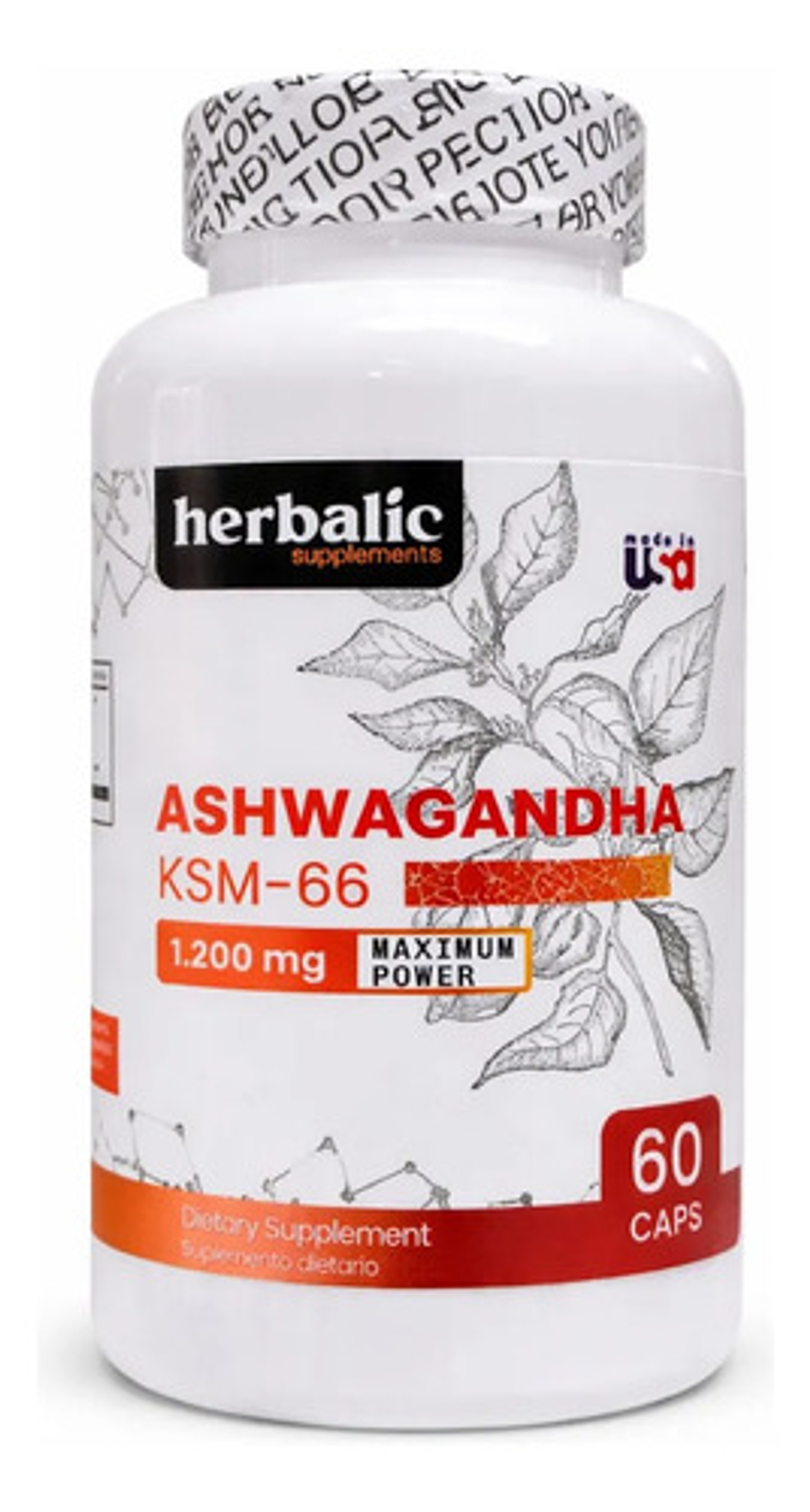 Ashwagandha Ksm-66 1200mg 60 Cápsulas Herbalic Suplemento Di 1