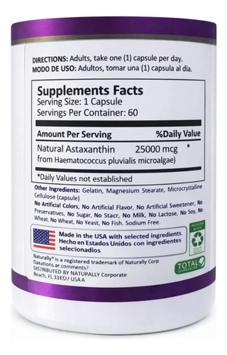 Astaxantina Naturally 25000 Mcg 60 Cápsulas Suplemento De Mi 2