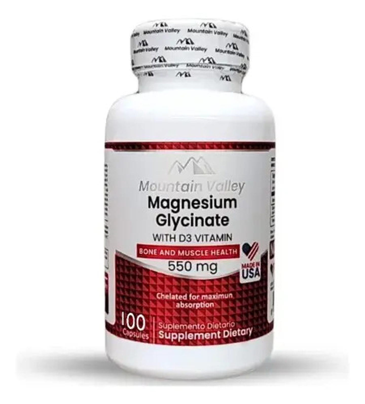 Magnesio Glicinato 550mg + Vitamina D3 Mountain Valley 100 1