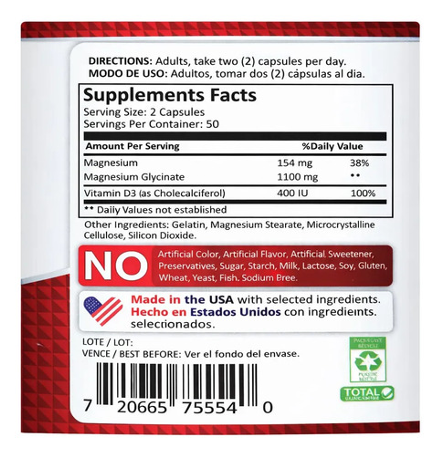 Magnesio Glicinato 550mg + Vitamina D3 Mountain Valley 100 2