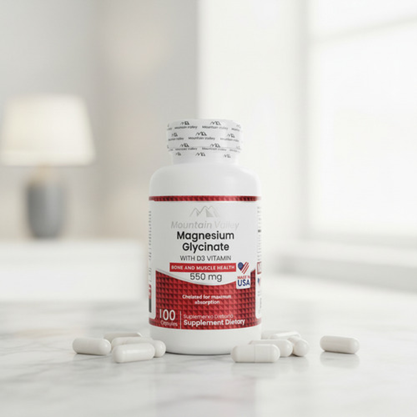 Magnesio Glicinato 550mg + Vitamina D3 Mountain Valley 100 4