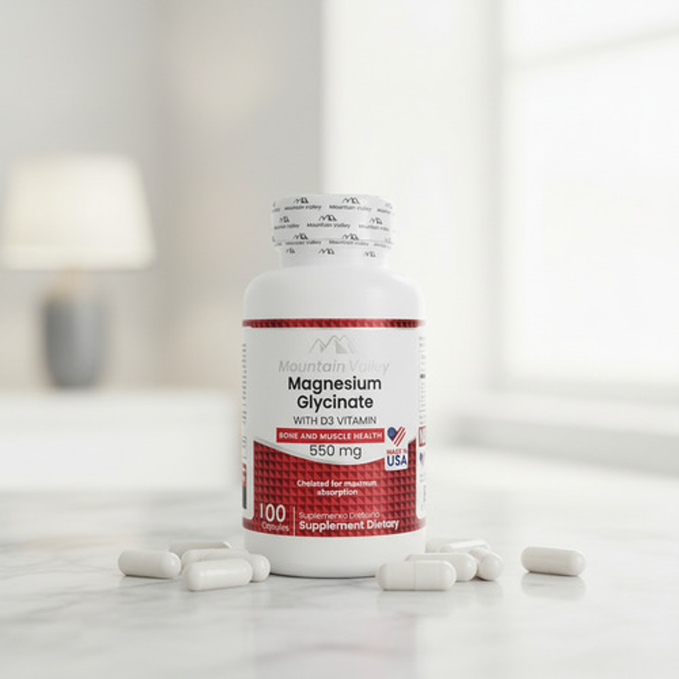 Magnesio Glicinato 550mg + Vitamina D3 Mountain Valley 100 4