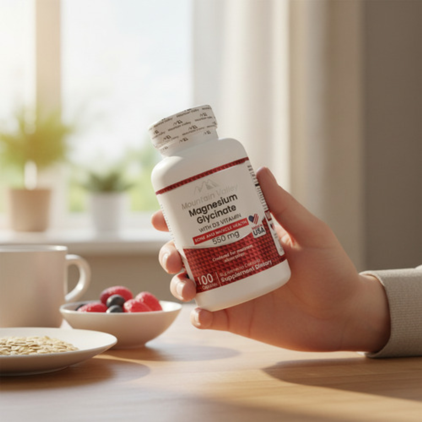 Magnesio Glicinato 550mg + Vitamina D3 Mountain Valley 100 5