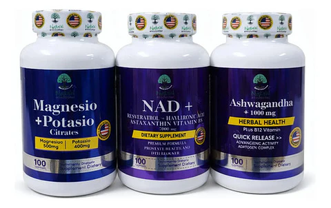 Magnesium + Potasium + Nad Resveratrol + Ashwganda X100 Cdu
