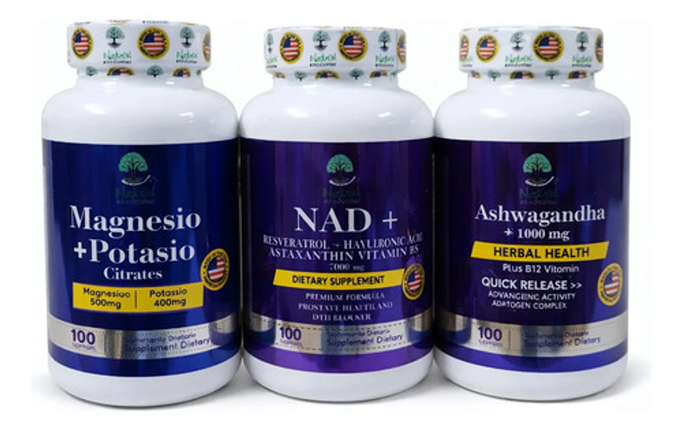 Magnesium + Potasium + Nad Resveratrol + Ashwganda X100 Cdu 1