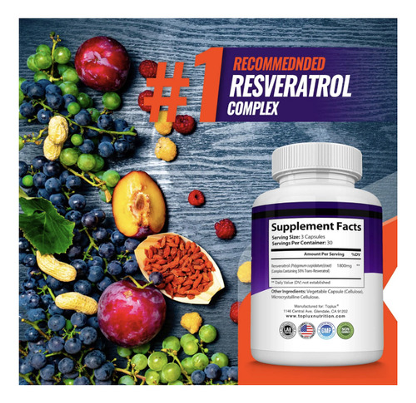 Suplemento En Cápsula Toplux Resveratrol De 90 Un Sin Sabor 4