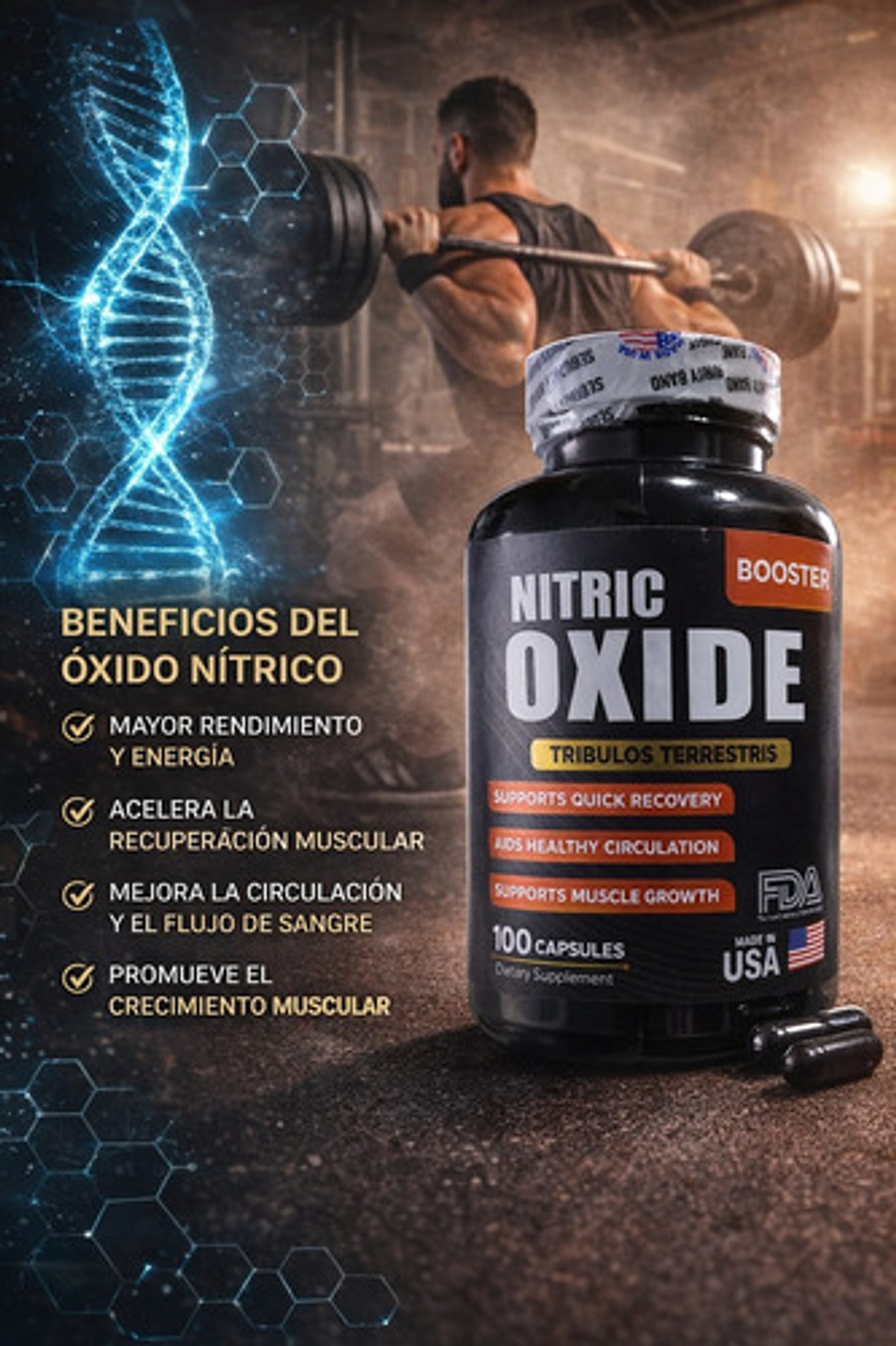Óxido Nítrico Booster Tribulus Terrestris 100 Cápsulas 3