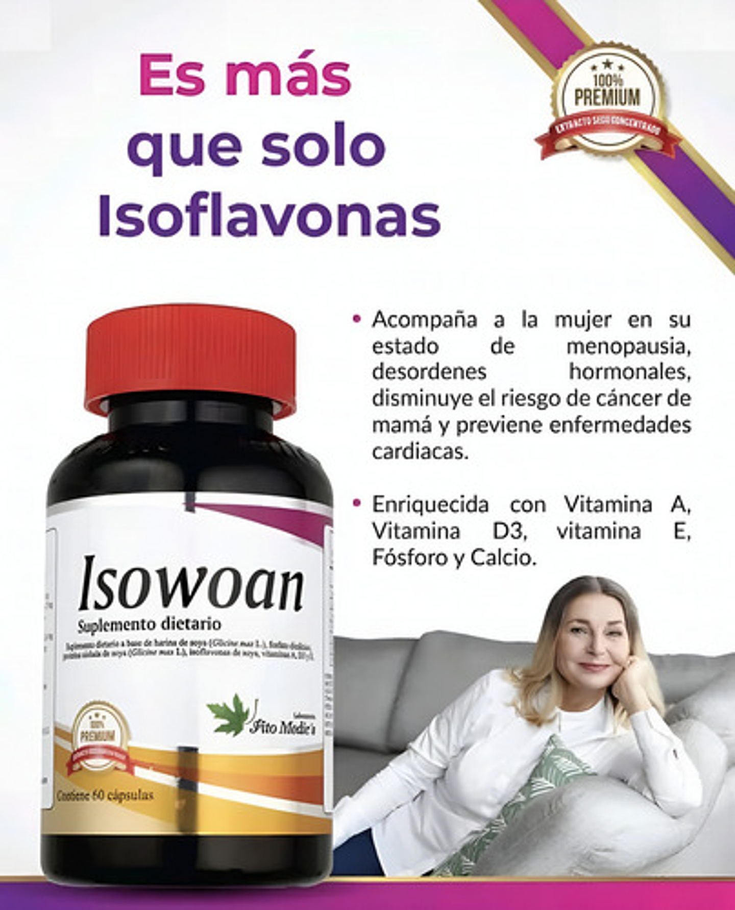Suplemento En Cápsula Fito Medics Suplementos Isoflavonas De Soya De Isowoan De 60 Un Sin Sabor 2