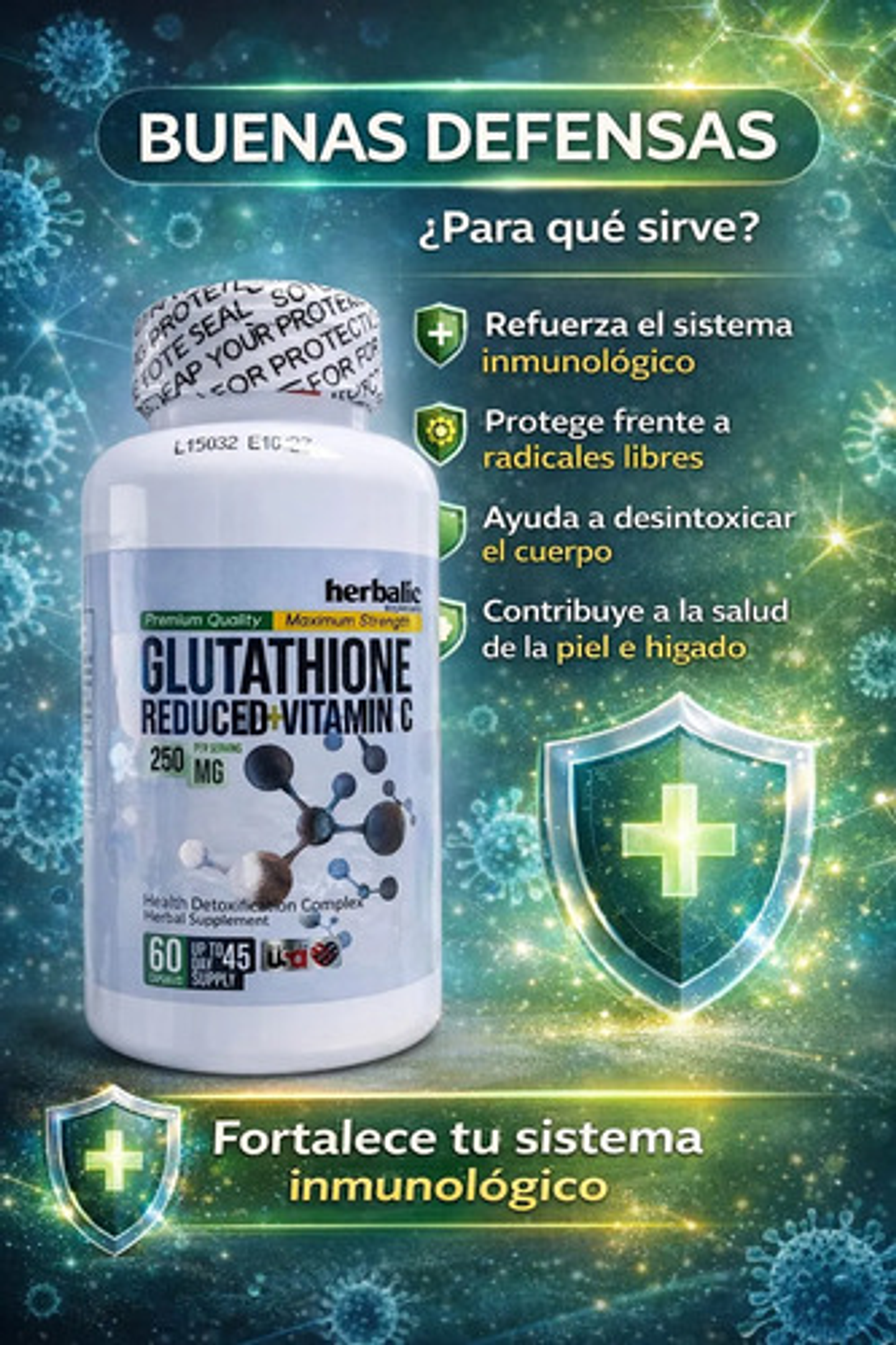 Glutathion Reduced Vitamin C X250 Mg X60 Cap Herbalic 4