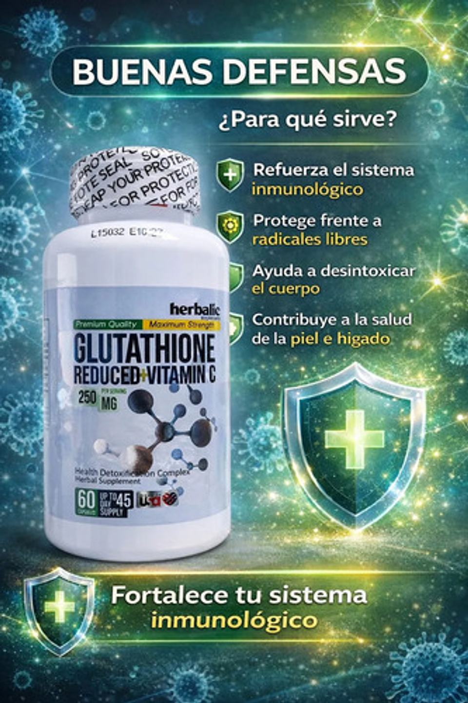 Glutathion Reduced Vitamin C X250 Mg X60 Cap Herbalic 4