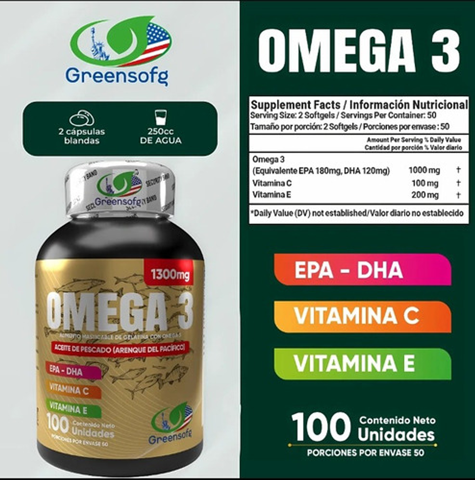 Omega 3 Natural Sofgels Greensofg Aceite De Pescado Dha Epa Sin Gluten 2