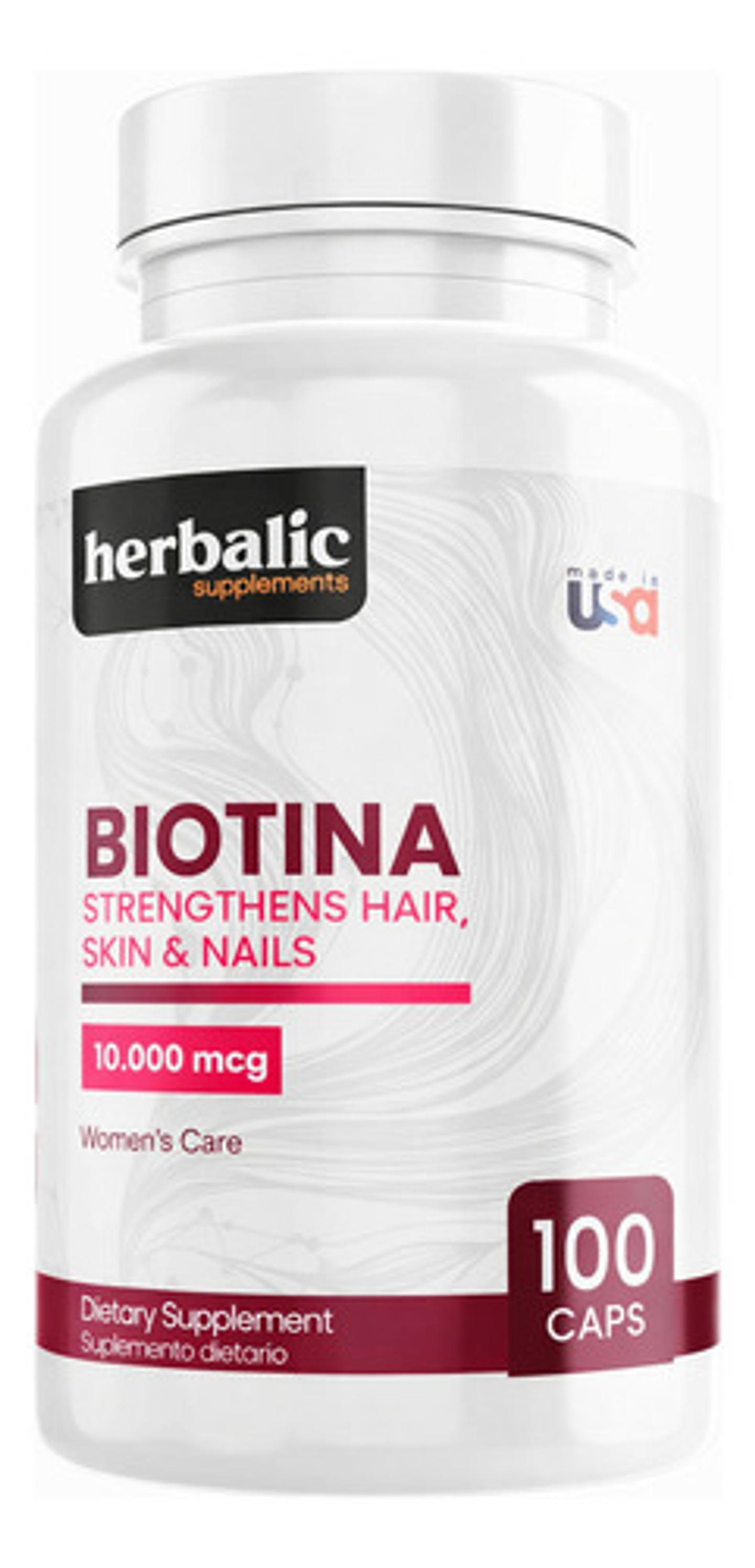 Biotina 10.000 Mcg Herbalic 100 Cápsulas Suplemento Para Cab 1