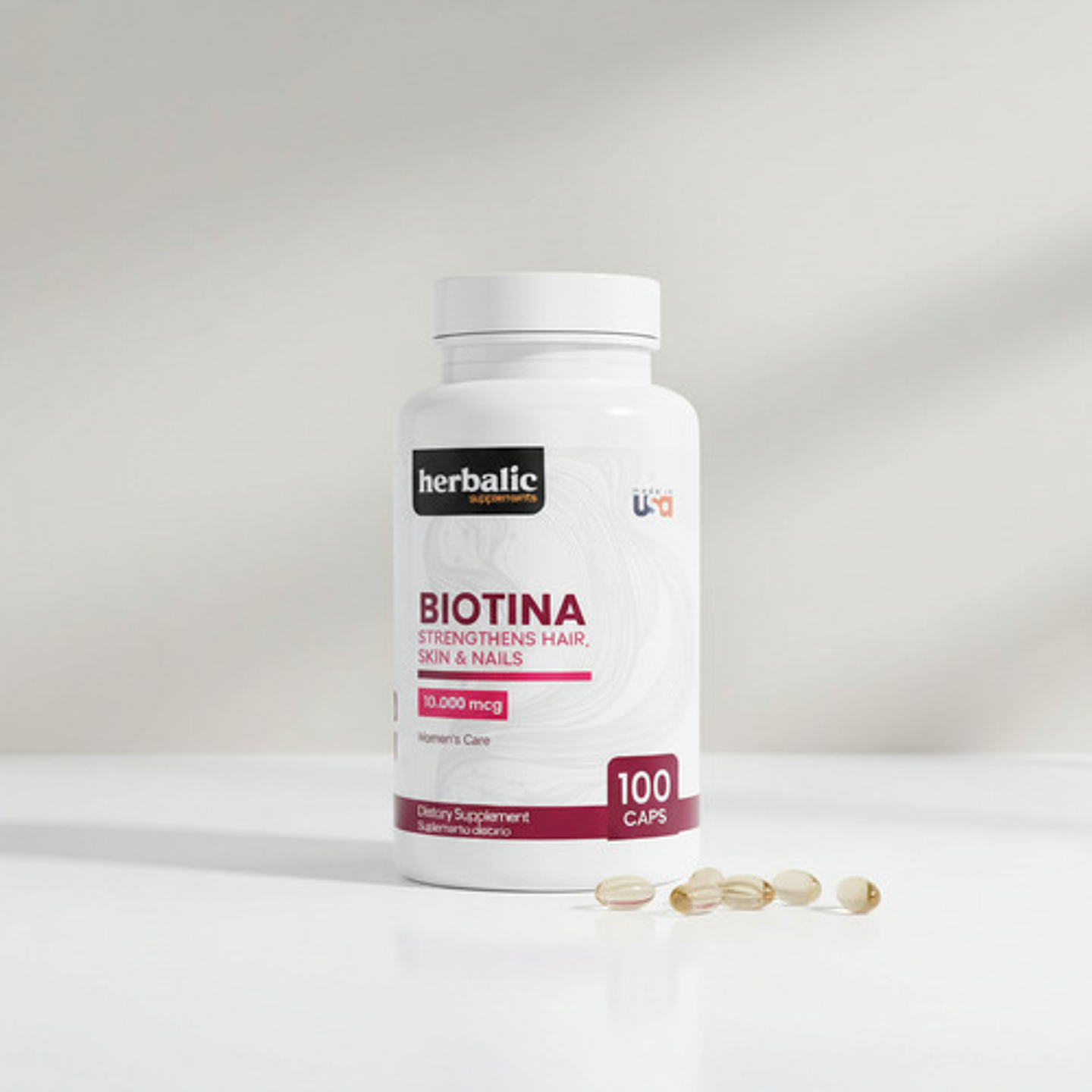 Biotina 10.000 Mcg Herbalic 100 Cápsulas Suplemento Para Cab 2