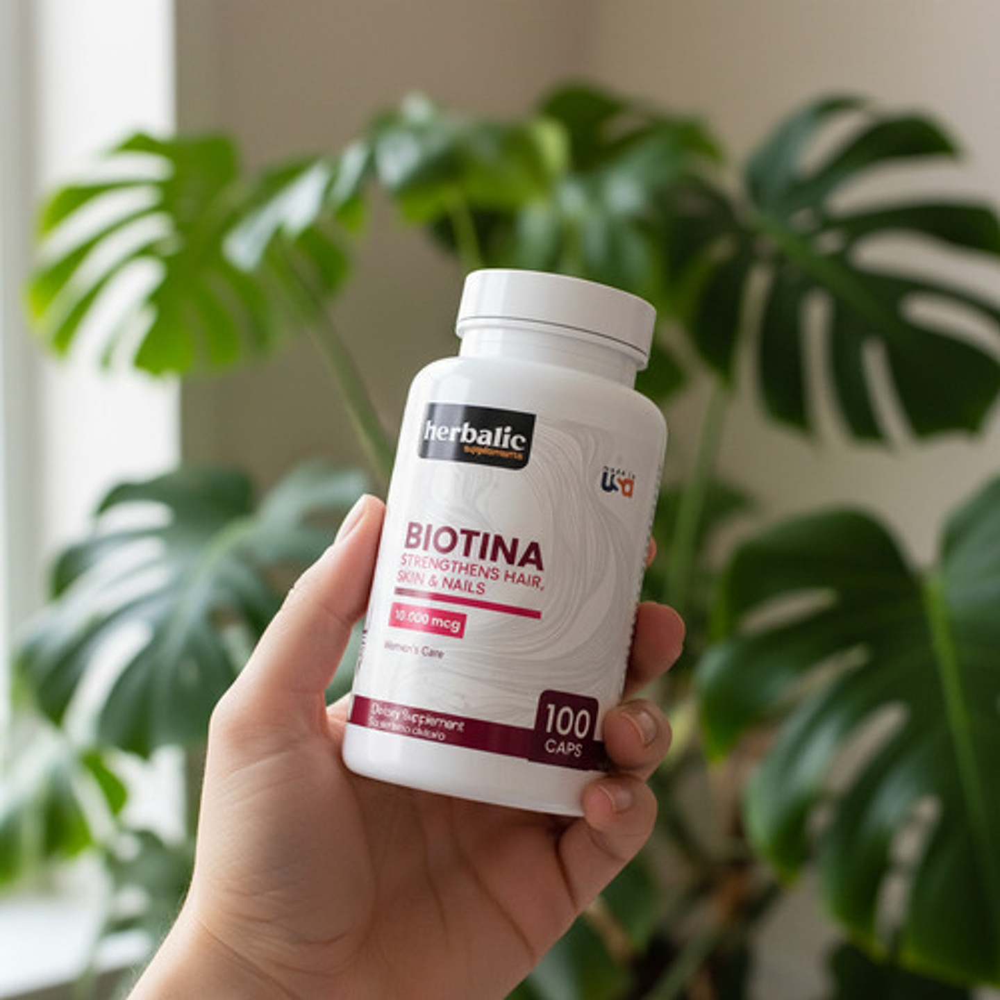 Biotina 10.000 Mcg Herbalic 100 Cápsulas Suplemento Para Cab 4