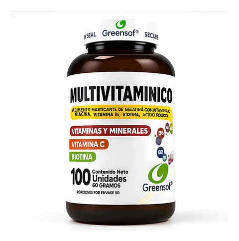 Multivitamínico Greensoft 100 Cápsulas Complejo B Biotina Vitamina C Sin Sabor
