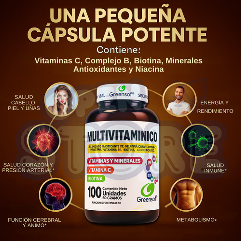 Multivitamínico Greensoft 100 Cápsulas Complejo B Biotina Vitamina C Sin Sabor 2