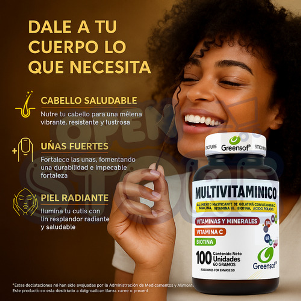 Multivitamínico Greensoft 100 Cápsulas Complejo B Biotina Vitamina C Sin Sabor 4