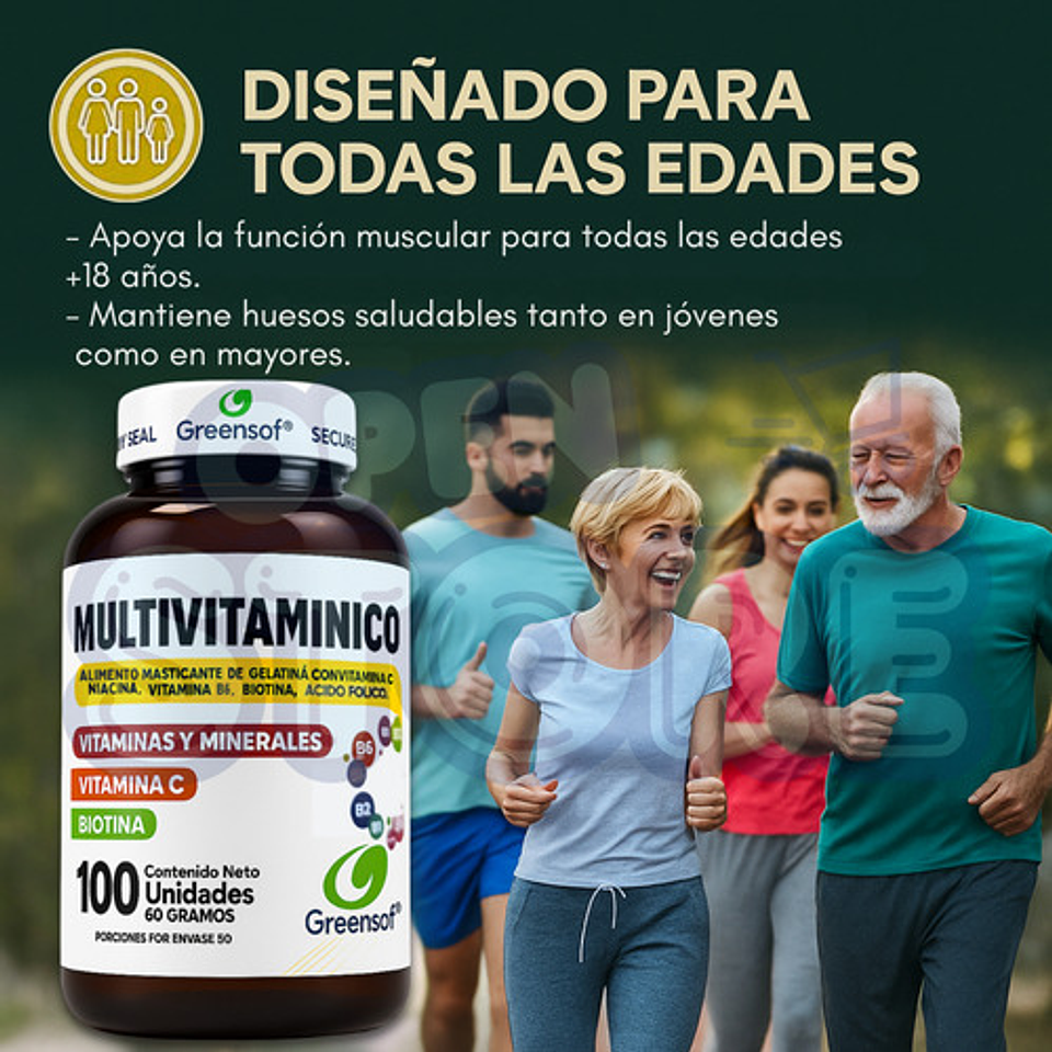 Multivitamínico Greensoft 100 Cápsulas Complejo B Biotina Vitamina C Sin Sabor 5