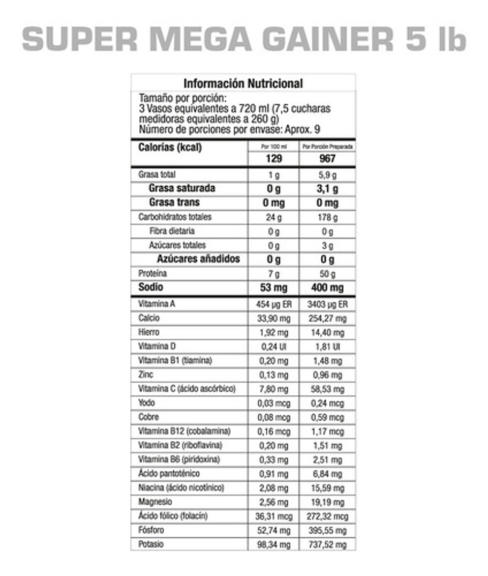 Proteina Super Mega Gainer 5 Lbs De Gmn Sabor Vainilla 2