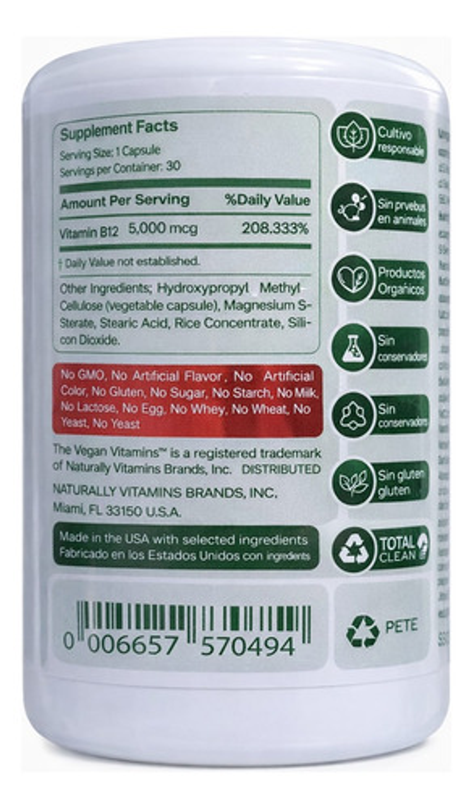 Vitamina B12 Vegana 5000mcg The Vegan Vitamins 30 Cápsulas S 2