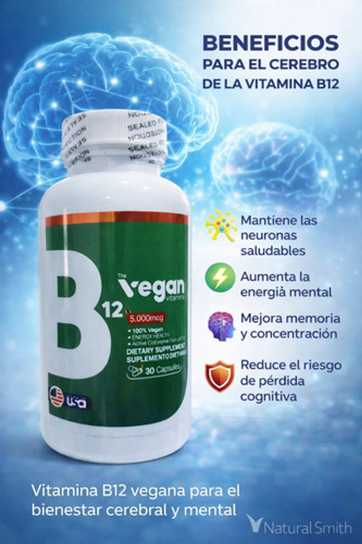 Vitamina B12 Vegana 5000mcg The Vegan Vitamins 30 Cápsulas S 3