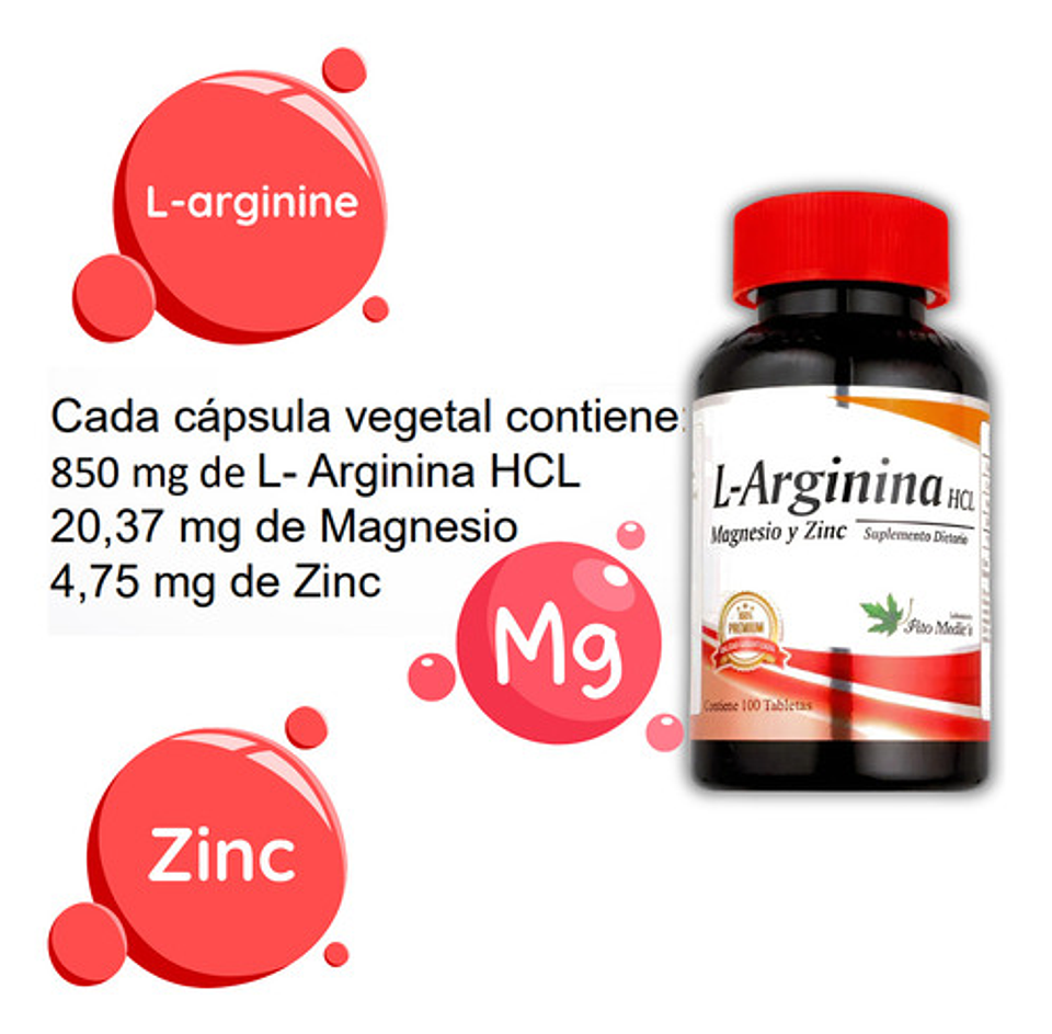 L-arginina Hcl Fito Medic's Para Circulación Y Rendimiento X 100 Cápsulas Sin Sabor 6