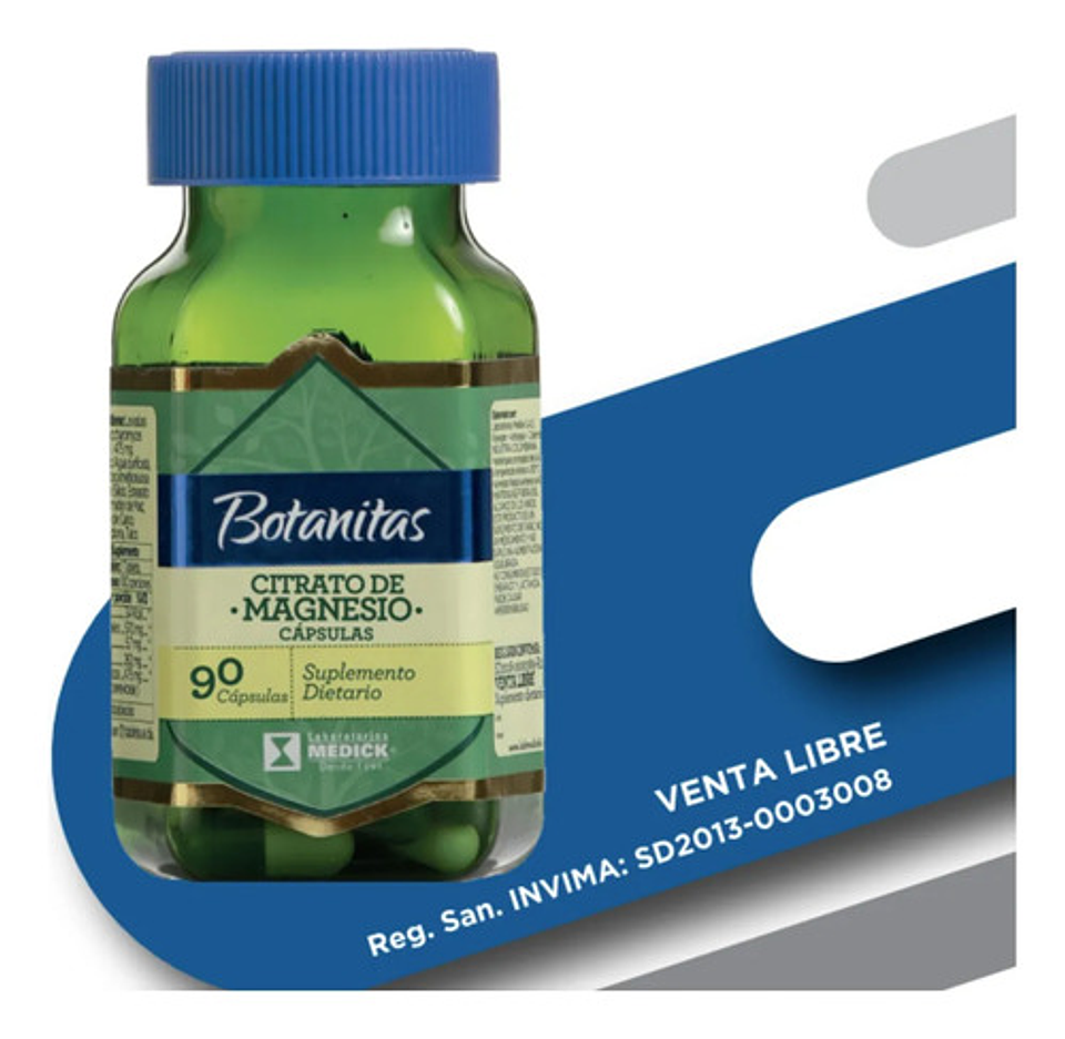 Citrato De Magnesio 490mg 90 Cápsulas Botanitas Libre De Gluten Natural 2